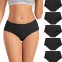Womens Underwear Cotton Hipster Ladies Panties for Women Mid Rise Coverage Briefs Strech Breathable - 5 Pack (Medium, Black Set 5pack)