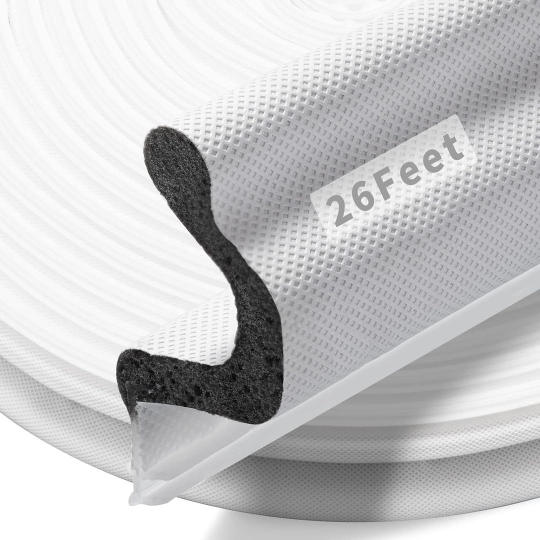 26 Feet Long Reach Door Weather Stripping Door Seal Strip, New Upgraded V-Shaped Replacement Kerf Weather Stripping for Door Frame Door Insulation, Easy Cut to Size(White)