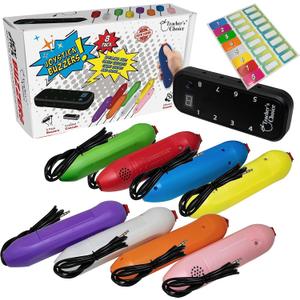 Teacher's Choice 8 Color Handheld Game System - Console Displays First Buzz-in - Great for Jeopardy, Family Feud, Trivia and Buzzer Games - Controller with 8 Joystick Buzzers, 8 Unique Sounds