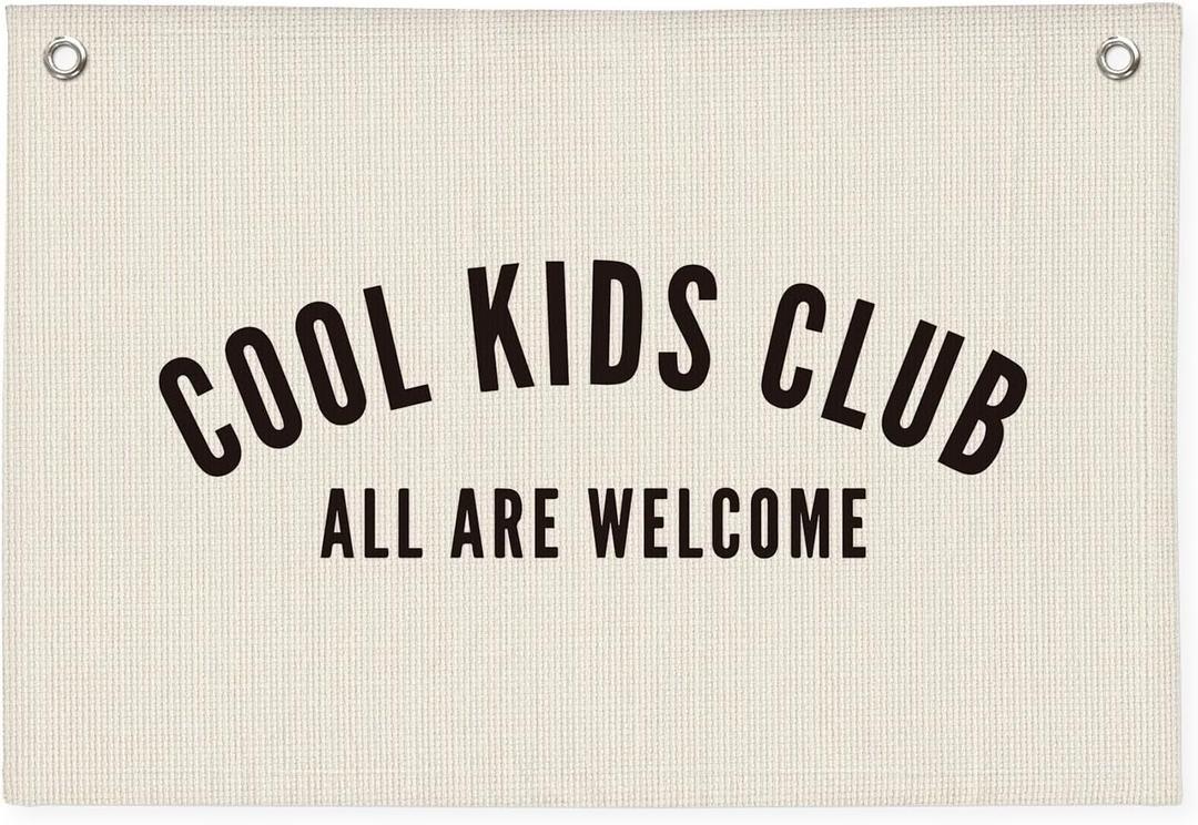 Cool Kids Club Room Decor - Long Live Boyhood Linen Banner Tapestry Wall Hanging Canvas Flag for Toddler Boy Nursery (White)