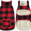 Malier Dog Winter Coat, Classic Plaid Fleece Dog Cold Weather Coats Pet Jacket with Pocket, Windprood Warm Coat Vest Pet Clothes Apparel for Dogs (Red, Large)
