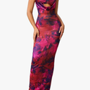 XinFSh Women's Summer Floral Bodycon Maxi Dress Spaghetti Strap Cutout Wedding Guest Long Dresses 2025, Size Large 