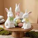 RattanView Easter Decorations 3 Pcs Ceramic Easter Bunny Statues Spring Table Centerpieces Cute Pastel Rabbit Kit Ceramic Home Decor Spring Bunny Figurines Set for Home Party Decorations (Lively)