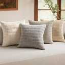 MIULEE Pack of 4 Neutral Corduroy Decorative Throw Pillow Covers 18x18 Inch for Summer Sofa Living Room Couch Bed Rustic Farmhouse Boho Soft Striped Pillow Covers Home Decor Beige and Brown