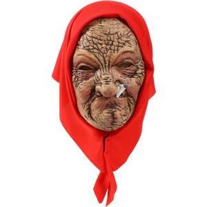 Halloween Old Lady Mask Scary Realistic Old Women Costume Horror Smoking Granny with Red Hood Grandma Latex Headgear for Adults Party Funny Cosplay