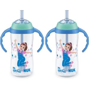NUK First Choice Ms. Rachel Learner Straw Sippy Cup, 10 oz. Baby and Toddler Cup with Straw, Spill Proof, 2 pack