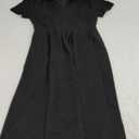 Womens Summer Collared V Neck Midi Dress Business Casual Semi Formal Short Sleeve Wedding Guest Party Dresses Pleated Elegant Classy A-line Cocktail Long Dress for Women Trendy 2025 Black L