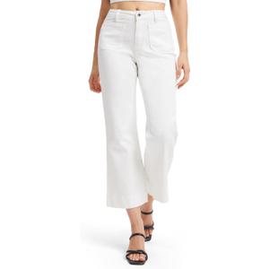 Tapata Women's 24/26 Petite Regular Wide Leg Jeans High Waisted Flare Stretchy Cropped Denim Pants Trendy Baggy Pockets (Medium, White)