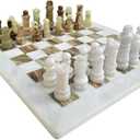 Handmade Staunton White and Green Onyx Marble Chess Board Game Set - Best Board Games for Home Décor Gifts - Suitable for Table Décor - Non Go Board Game - Non Checker Board Game