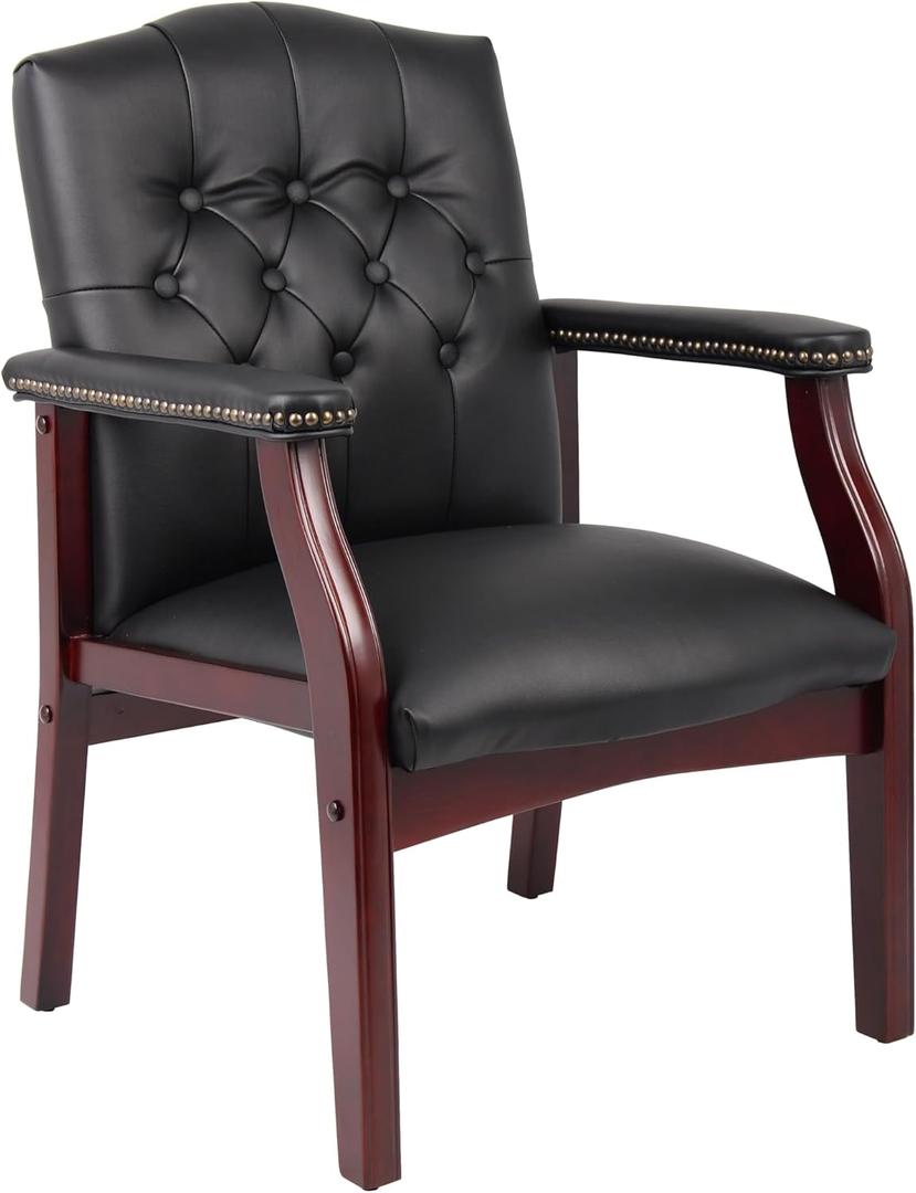 Boss Office Products Traditional Caressoft Vinyl Guest Chair with Mahogany Finish Wood Base, Black