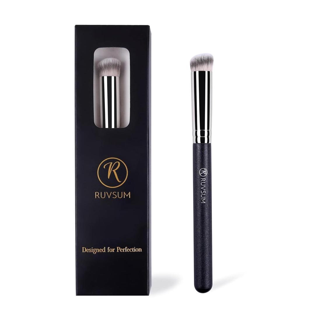 2 x Travel Size Concealer Brush Flat Top, Mini Makeup Brush for Under Eye Spot Blemish, Soft Vegan Synthetic Bristles, No Shedding, Liquid Cream Powder Blending, Compact Brush 5.95" (270L)
