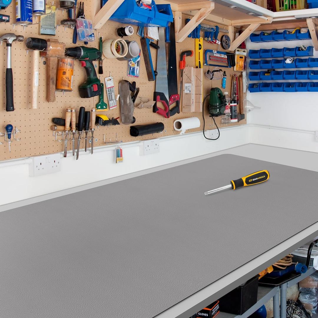 Light Gray Plastic Table Cover Protector, 36" x 60" Waterproof Easy Flat PVC Desk Pad Mat, 1.5mm Thick Rectangle Vinyl Table Top Protector for Dining Room Table, Office, Dresser