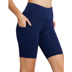 baleaf Women's 8"/ 5"/ 3" Biker Shorts High Waist Yoga Workout Gym Running Volleyball Spandex Shorts with Pockets (Navy Blue-classic) XL