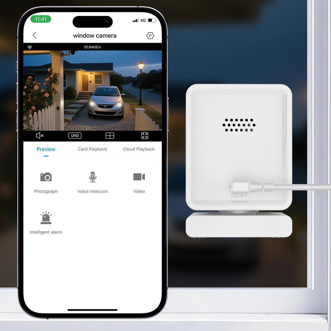 Window Camera, 3MP 2K Indoor Cameras for Home Security with Mounting Sticker,AI Color Night Vision, Person & Motion Detection,Support 2.4GHz & 5GHz WiFi