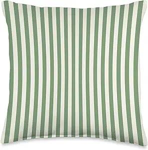 Cream and Green Stripes Geometric Vertical Lines Pattern Throw Pillow