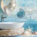 Pelopy 3 Pcs Coastal Metal Outdoor Wall Art Seashells Conches Starfish Wall Decor Ocean Nautical Theme Sign for Summer Beach Pool Yard Garden Lake House Home Bathroom Bedroom Decoration