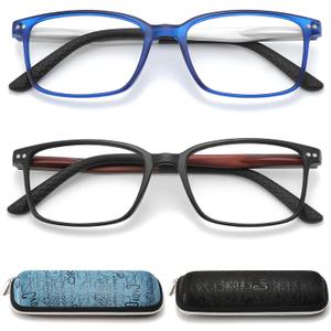 Reading Glasses for Men with Spring hinges 1.50 Rectangulart Computer Readers with Blue Light Protection and Case
