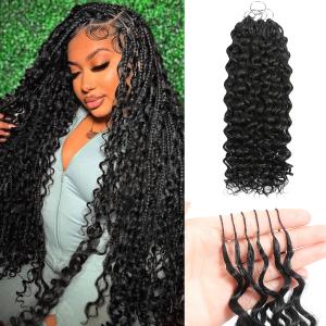 Human Crochet Hair for Black Women 18 Inch 120g Deep Wave Curly Crochet Human Hair Bundles Pre Separated 100 Strands Feather Crochet Human Hair Extensions Invisible Miracle Knots Natural Black