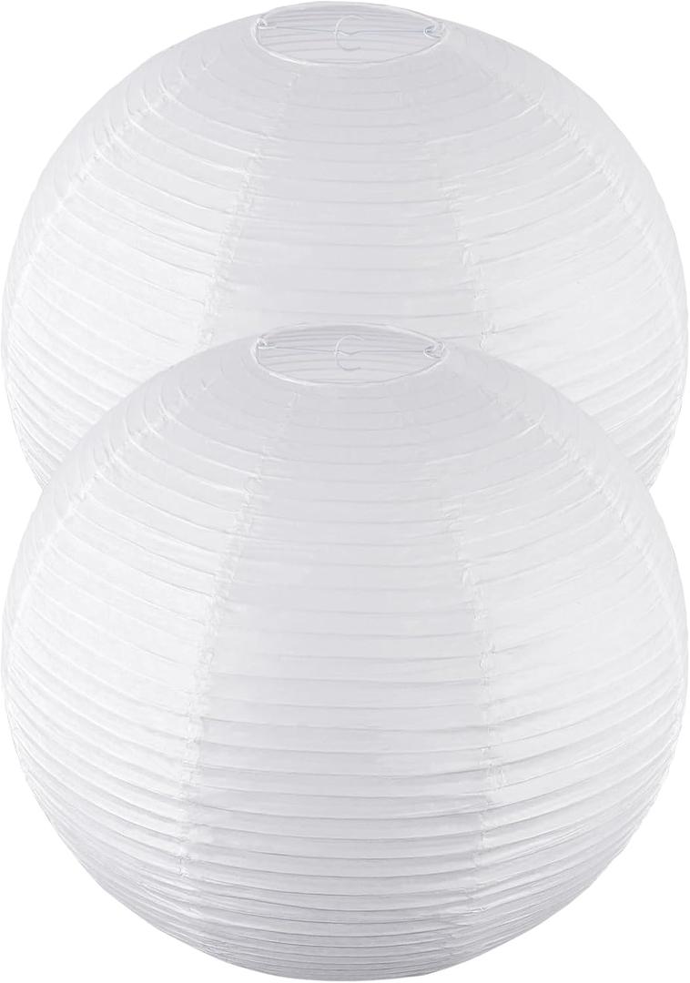 2 Pack White Round Paper Lanterns, 19.68" Large Hanging Paper Lantern Lamp, Chinese/Japanese Paper Pendant Lampshade for Party Decoration, Wedding, Home Decor Paper Ceiling Lampshade
