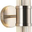 Brushed Nickel Wall Sconce with Glass Rods - Modern Industrial Vanity Light Fixture, E12 Candelabra Base for Bathroom, Bedroom & Hallway (Bulbs Not Included)