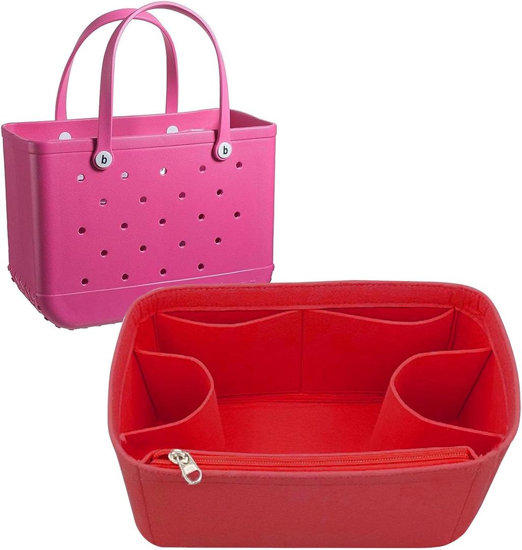 Lckaey Rubber Beach Bag Organizer Compatible with Bo Bag Tote,Divider Pouch for Bo Bags Accessories Felt Insert3018red-L (Large, Red)