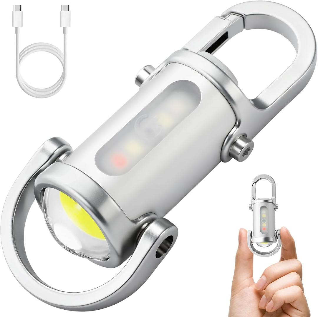 Keychain Flashlights Rechargeable, 800 Lumens EDC Mini Flashlights, COB Keychain Work Light Flashlights 7 Light Modes, Bright Mini Keychain Light for Walking, Searching and Hiking(White)