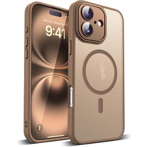Compatible with iPhone 16 Case with Built-in Camera Lens Protector Translucent Magnetic iPhone 16 Phone Case 6.1" [Compatible with Mag-Safe][Great Grip Feeling], Desert Brown