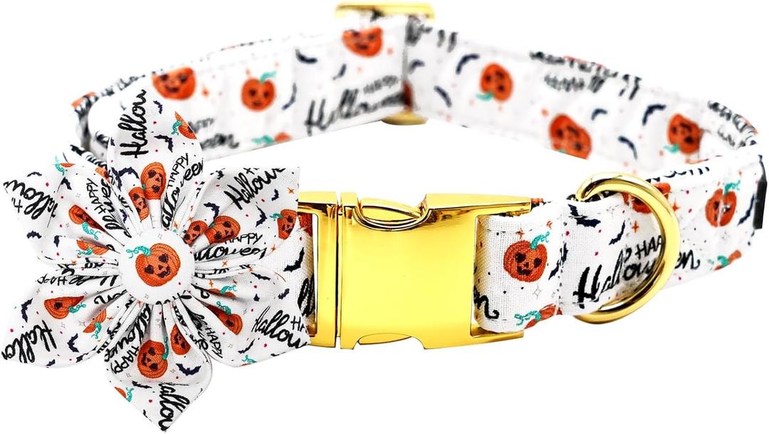 Dog Collar, Halloween Dog Collar with Flower Pumpkin Pet Collar Puppy Collars Cute Pet Flower Adjustable Collar for Small Dogs (Small (Pack of 1))