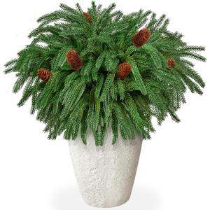 120Pcs Christmas Norfolk Pine Branches with Pine Cones,Realistic Norfolk Pine Stems Artificial Pine Branch Christmas Greenery Picks Needles Sprigs for Vase DIY Craft Xmas Wreath Garland Home Decor