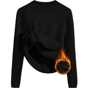 ZESICA Women's Fleece Sherpa Lined Sweater Winter Thermal Shirts Long Sleeve Mock Neck Slim Fitted Pullover Tops (Large, Black)