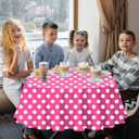 3 Pack Pink and White Polka Dots Round Tablecloth Pink Round Table Cover with White Polka Dot Plastic Table Cloth 84 in for Kitchen Dining Wedding Party