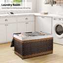 OIAHOMY Storage Basket with Lid, 42.3 Gallon (160L) Blanket Basket with Removable Liner Bag, Synthetic Wicker Hamper with Handle, Foldable, Hamper for Living Room, Brown