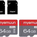 Two Memory Cards Micro SD Card 64GB with SD Adapter, C10, UHS-1, A1, Microsd, TF Card