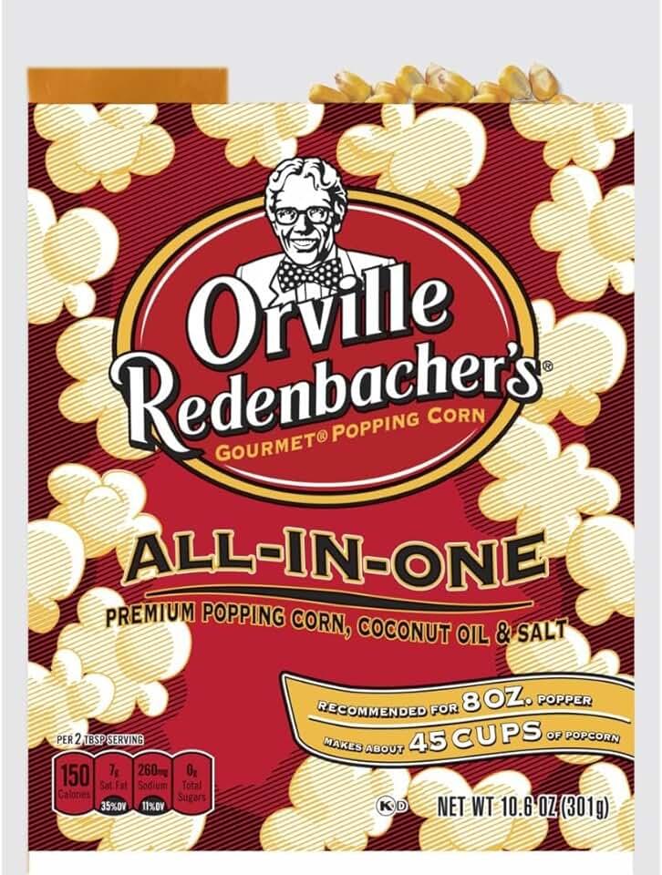 Orville Redenbacher's All-In-One Popcorn Kit, with Kernels, Coconut Oil & Salt, for 8oz. Popcorn Machine, 10.6oz. (Pack of 24), Best By 05/22/26