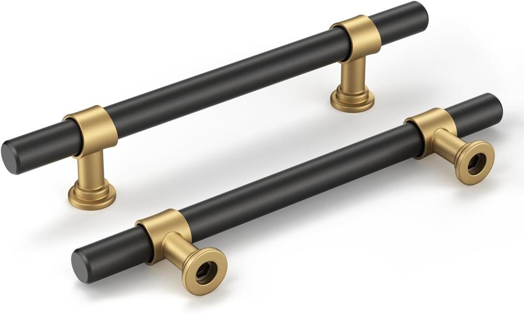 goldenwarm 10 Pack Black and Gold Cabinet Pulls 4 Inch Kitchen Cabinet Handles Black Kitchen Drawer Pulls for Dresser Bathroom Modern Hardware,Zinc Alloy Base