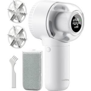 Fabric Shaver,    Rechargeable Lint Remover with Brush, Large Sweater Shaver with Digital Display, 3 Speeds Lint Shaver, 6-Leaf Blades Lint Remover for Clothes, Sofa, Bedding, White