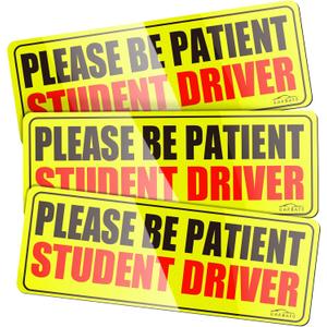 Student Driver Magnet for Car - Upgraded Please Be Patient Student Driver Vehicle Bumper Magnetic Sticker, Stronger Magnetic New Student Driver Safety Warning Reflective Signs for Beginner, Set of 3 (Yellow&red-thicken)