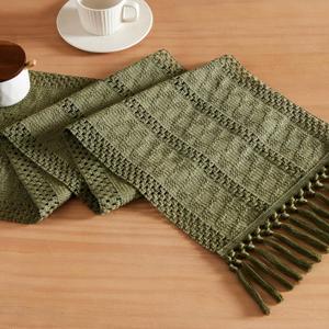ZeeMart Macrame Style Boho Table Runner, Moss Green Table Runners 48 Inches Long, Farmhouse Woven Home Decor, 12x48 Inch, Moss