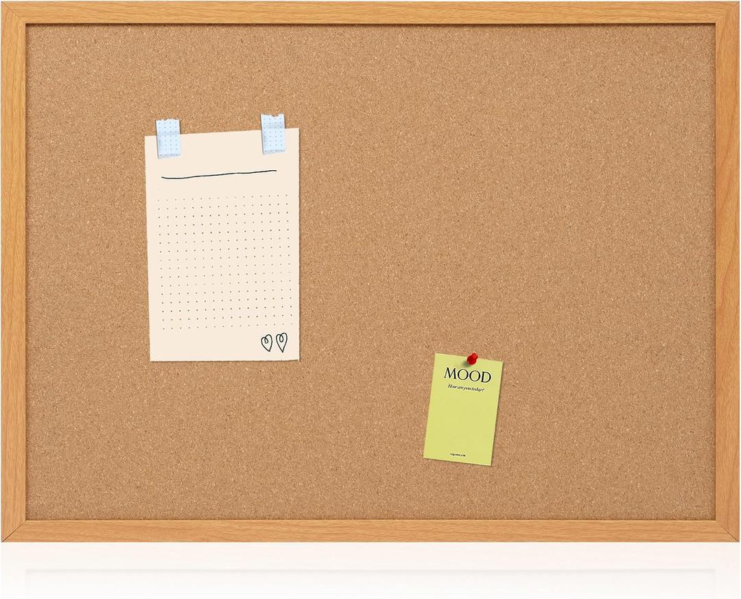 Cork Board Bulletin Board 20" x 30", Wood Framed Corkboards for Wall Decor, Hanging Office Message Board, Large Wall Mounted Notice Pin Board with 15 Push Pins for School, Home & Office, 1 Pack 20" x 30"