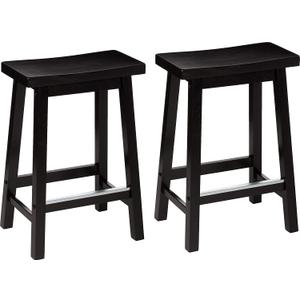 Amazon Basics Solid Wood Saddle-Seat Counter Height Bar Stools for Kitchen Island with Footrest, 24-Inch Height, Black, Set of 2