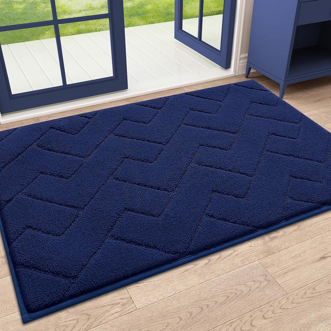 OLANY Indoor Door Mat, 32x20, Dirt Resistant and Absorbent, Sturdy Non-Slip Rubber Backing, Easy to Clean, Washable Low-Profile Doormat for Entryway, Dark Blue (1'8" x 2'6" (Rectangular))