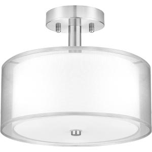 FOLKSMATE Silver Semi Flush Mount Ceiling Light Fixture, 3-Light Drum Light with Double Fabric Shade, Modern Close to Ceiling Lamp for Living Room, Bedroom, Dining Room, Kitchen, Hallway, Entry, Foyer (12inch)