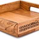 2 x Nirman Serving Trays Acacia Wood with Engraved Design & Cutout Handles | Rustic Farmhouse Food & Drink Server (10" x 10" x 1.6")