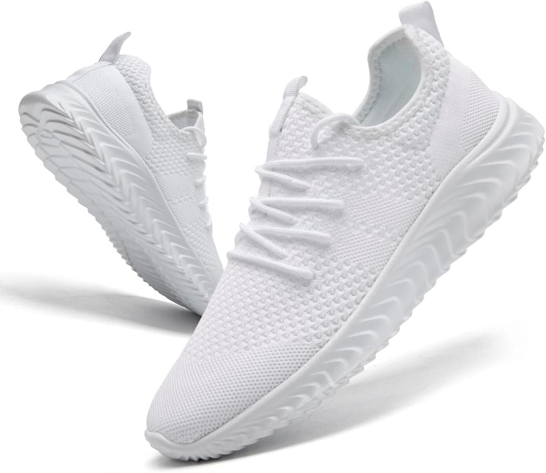 Womens Tennis Shoes Running Shoes - Gym Sneakers Shoes Walking Workout Shoes Non Slip Walking Athletic Slip on Breathable Mesh Comfortable Lightweight Casual Fashion Sports Shoes White Size 10