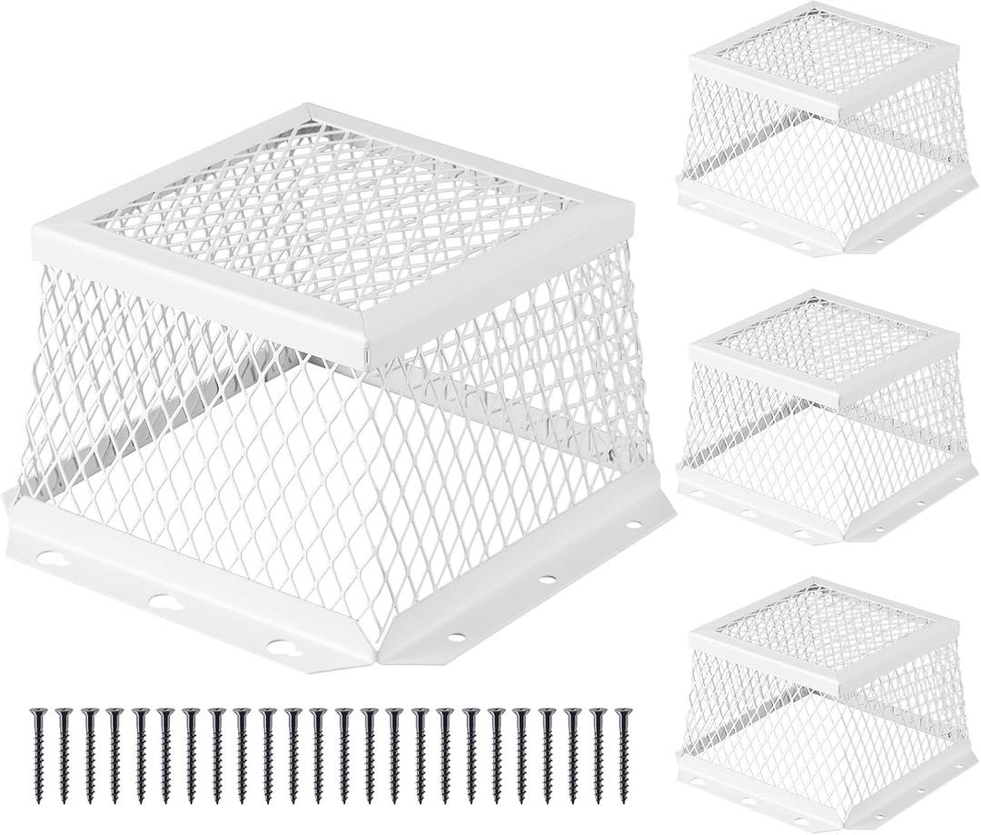 Pasimy 4 Pcs 7" L X 7" W X 5" H 3/8 Stainless Steel Vent Guard, White