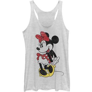 Disney Mickey Classic Minnie Women's Racerback Tank Top (Medium, White Heather)