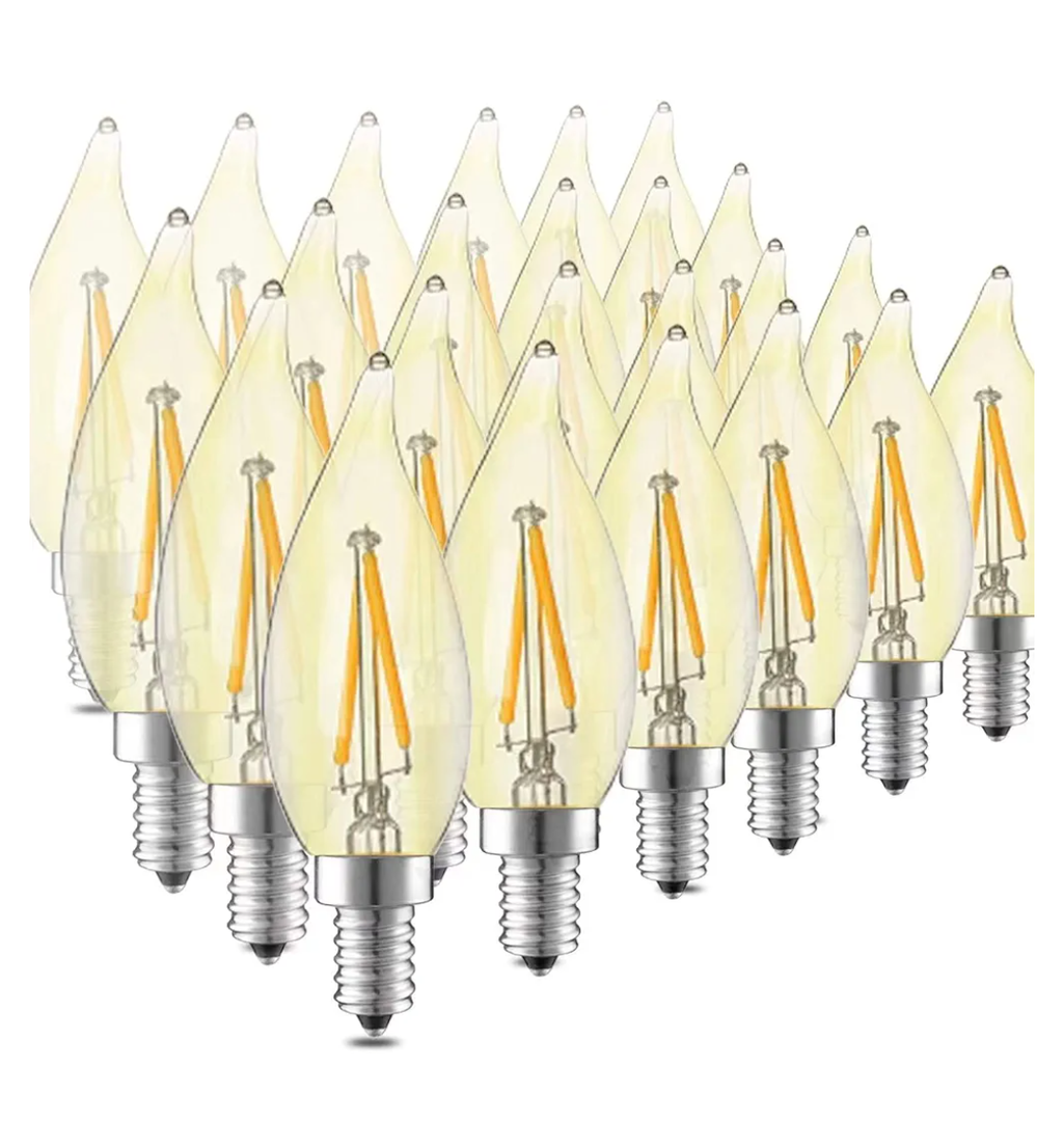 Dimmable LED Candelabra Bulb 25W Equivalent E12 LED Bulb 2700K Soft Warm White, Chandelier Light Bulbs, 2W 200LM Flame Tip CA10 Candle Light Bulb Pack e12 Bulb.