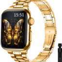 Metal Band Compatible with iWatch 42mm(Series10) 38mm 40mm 41mm, Stainless Steel Bands for iWatch Series 9 8 7 6 5 4 3 2 1 SE Women (Gold)