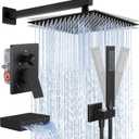 KES Black Shower Faucet Set Complete, 12 Inch Rainfall Shower Head with Handheld Spray, Waterfall Tub Spout Bathtub Faucet, Shower System, Regaderas Modernas Para Ducha, XB6305F18S12-BK