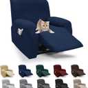 XINEAGE 4-Piece Recliner Cover Stretch Jacquard Slipcover with Pocket, Washable Recliner Chair Protector for Kids, Pets, Dogs, Cats (Navy Blue)